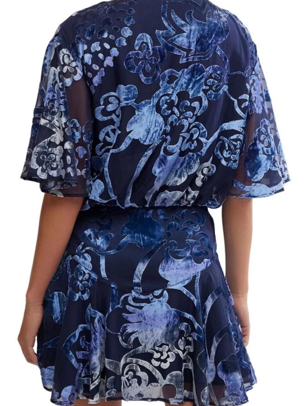 Free People Navy Blue Floral Velvet Mini Dress - Picture 2 of 5